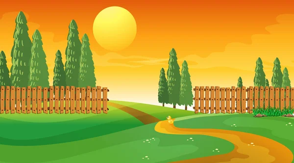 Κενό Τοπίο Πάρκο Σκηνή Στο Ηλιοβασίλεμα Απεικόνιση Του Χρόνου — Διανυσματικό Αρχείο
