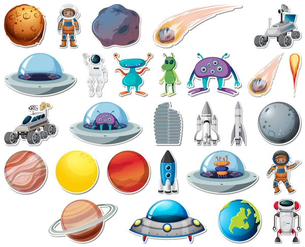 Set Stickers Solar System Objects Isolated Illustration — Stock Vector