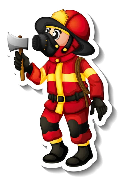 Aufkleber Design Mit Einem Feuerwehrmann Zeichentrickfigur Illustration — Stockvektor