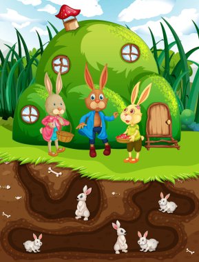 Bahçe sahnesinin zemin yüzeyine sahip yeraltı tavşan deliği.