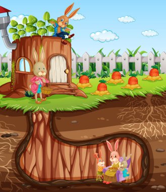 Bahçe sahnesinin zemin yüzeyine sahip yeraltı tavşan deliği.