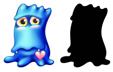 Beyaz arkaplanda silüeti olan mavi canavar.