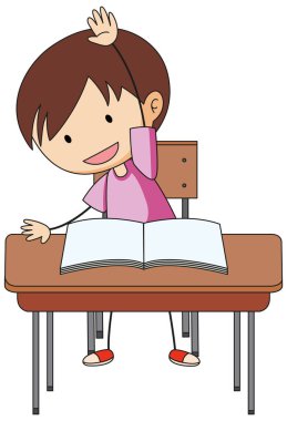 Ödev yapan bir çocuk çizgi film karakteri çizimi yapıyor.