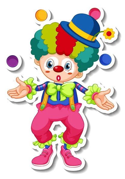 Plantilla Etiqueta Engomada Con Ilustración Personaje Dibujos Animados Payaso Feliz — Vector de stock