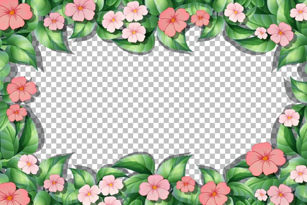 Ροζ Λουλούδι Και Φύλλα Πρότυπο Πλαίσιο Διαφανές Φόντο Εικονογράφηση — Διανυσματικό Αρχείο