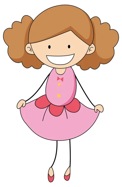 かわいい女の子漫画のキャラクターで手描きのドアスタイル孤立イラスト — ストックベクタ