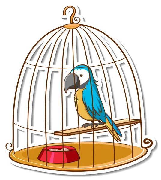 Papuga Ptaszek Klatce Naklejka Ilustracja — Wektor stockowy