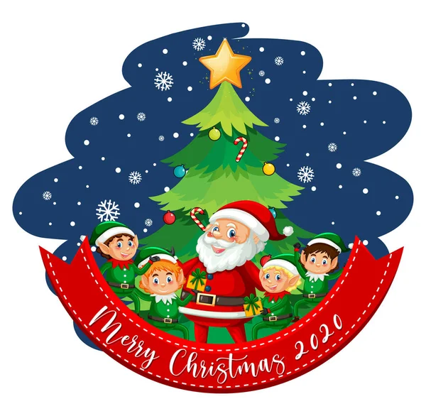 Merry Christmas 2020 Fuente Con Santa Claus Cartoon Character Illustration — Archivo Imágenes Vectoriales