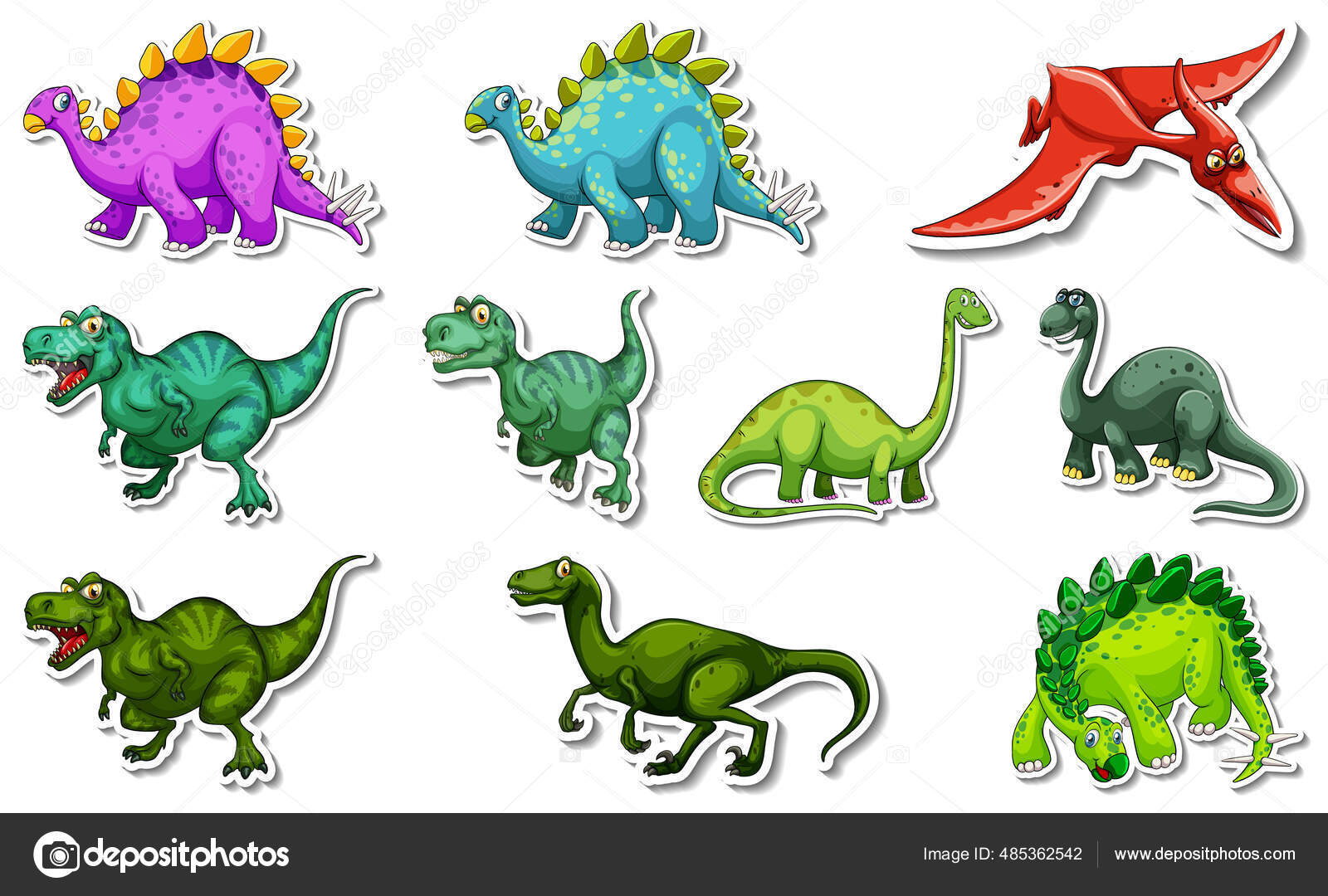 Adesivo com diferentes tipos de personagens de desenhos animados de  dinossauros