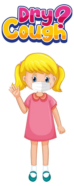 Dry Cough Font Design Girl Wearing Medical Mask White Background — Stock Vector