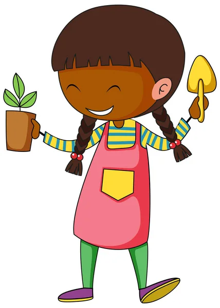 Pequeno Jardineiro Doodle Desenho Animado Personagem Ilustração — Vetor de Stock
