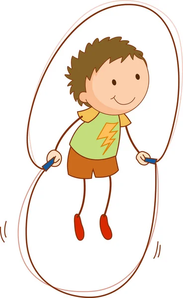 Bambino Doodle Salto Corda Cartone Animato Personaggio Isolato Illustrazione — Vettoriale Stock