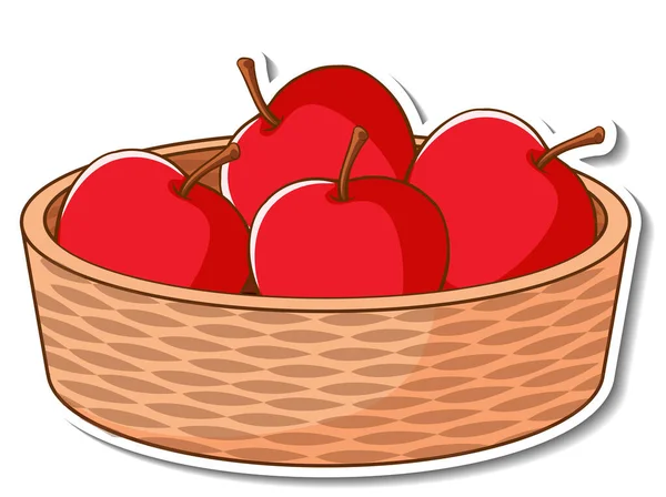 Καλάθι Αυτοκόλλητο Πολλά Κόκκινα Μήλα Εικονογράφηση — Διανυσματικό Αρχείο