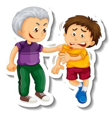 Bir çocukla çıkartma şablonu karikatür karakterinin izole edilmesinden zarar görüyor.