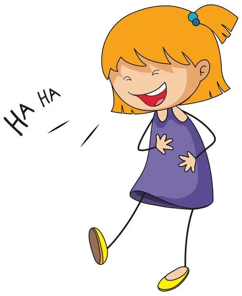 Schattig Meisje Lachen Doodle Cartoon Karakter Geïsoleerde Illustratie — Stockvector