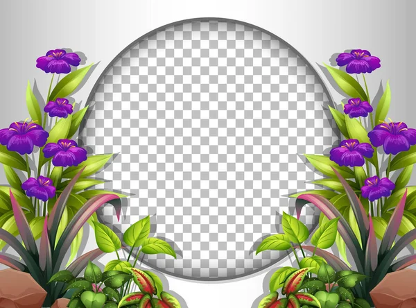Στρογγυλό Πλαίσιο Διαφανές Μωβ Λουλούδι Και Αφήνει Πρότυπο Εικονογράφηση — Διανυσματικό Αρχείο