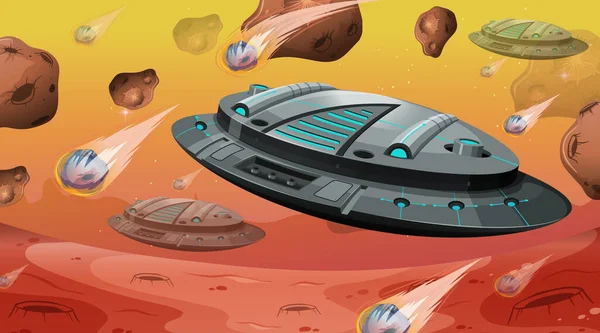 Spaceship Asteroids Space Scene Illustration — Stock Vector