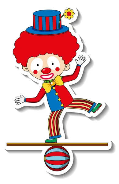 Sticker Sjabloon Met Vrolijke Clown Stripfiguur Geïsoleerde Illustratie — Stockvector