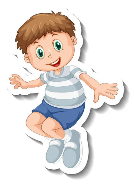 Sticker Template Boy Cartoon Character Isolated Illustration — Stock Vector