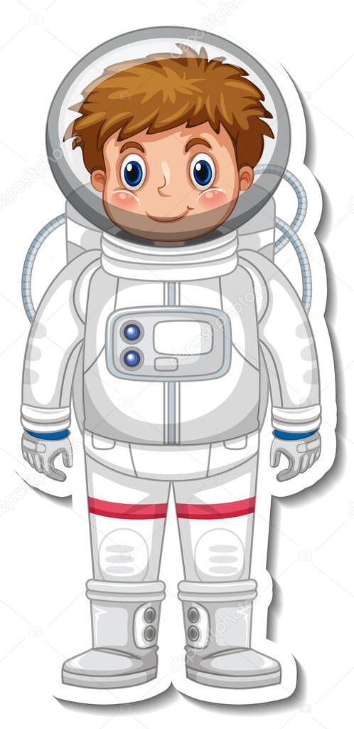 Astronaut or spaceman cartoon character in sticker style illustration