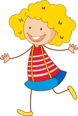 Çizgi film tarzındaki sevimli kız çizgi film karakteri izole edilmiş.