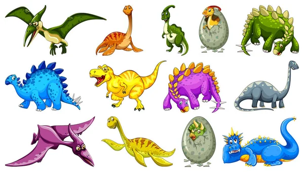 Farklı dinozorlar çizgi film karakteri ve fantezi ejderhaları...