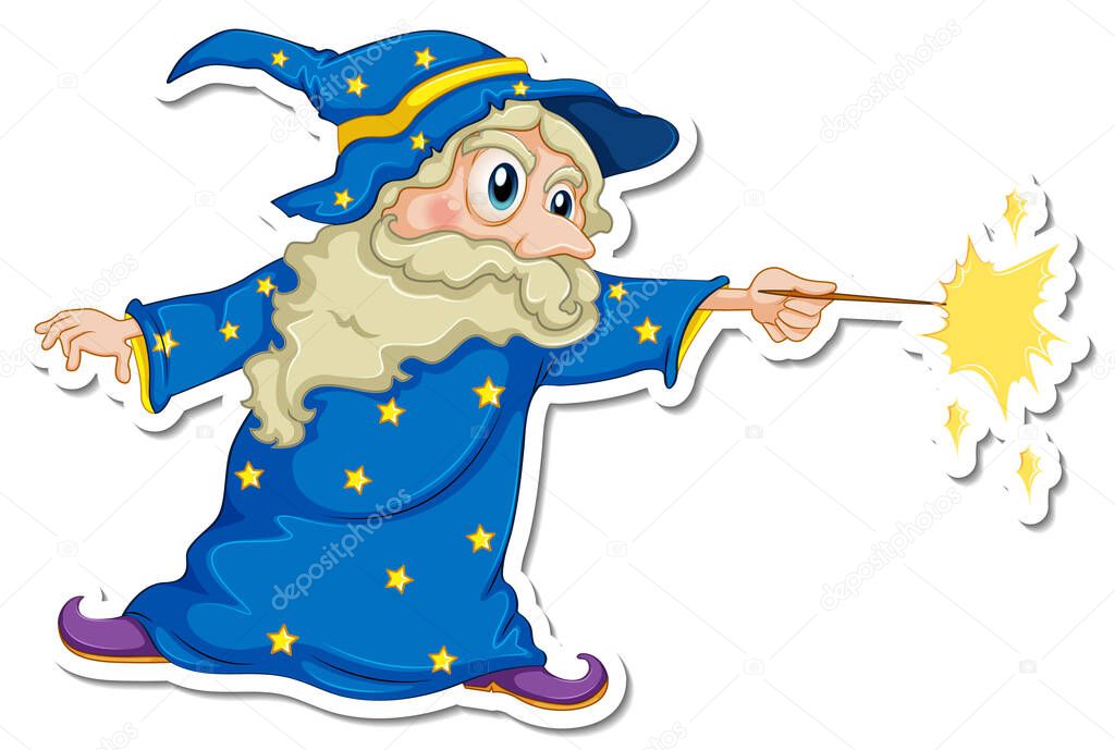 An old wizard cartoon character sticker illustration