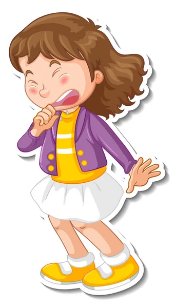 Sticker Design Girl Sneezing Cartoon Character Illustration — Stock Vector