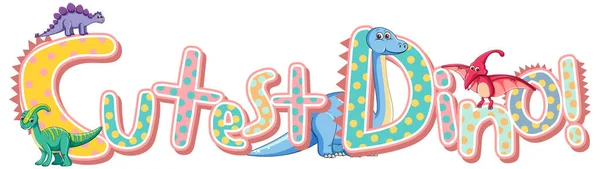 Dino Mot Typographie Mignon Avec Divers Dinosaures Mignons Sur Fond — Image vectorielle