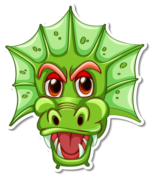 Gezicht Van Groene Draak Cartoon Karakter Sticker Illustratie — Stockvector