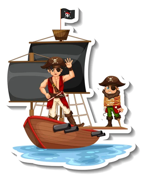 Sticker Template Pirates Ship Isolated Illustration — Stock Vector