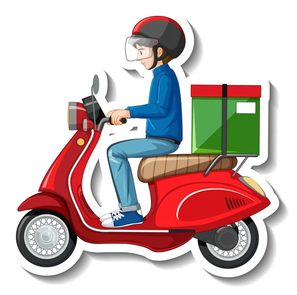 Een Sticker Sjabloon Met Levering Man Motor Scooter Illustratie — Stockvector