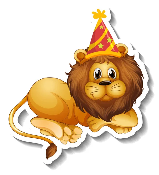 Sticker Template Male Lion Wearing Party Hat Illustration — Stock Vector