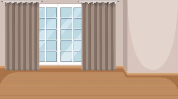 窓と木製の寄木細工の床のイラストと空の部屋 — ストックベクタ