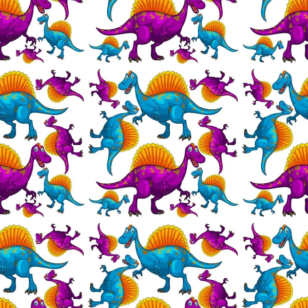 Modèle Sans Couture Avec Illustration Dessin Animé Fantaisie Dinosaures — Image vectorielle