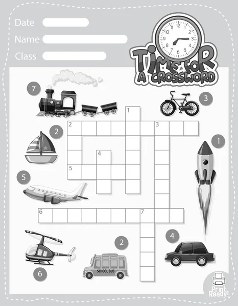 Crossword Puzzle Game Template Transportation Illustration — Stock Vector