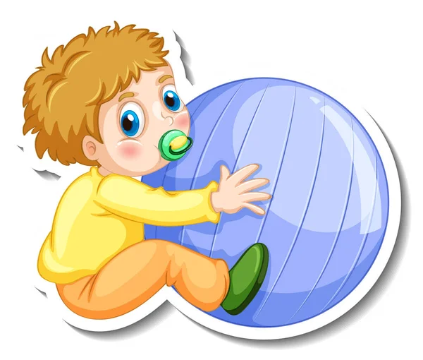 Sticker Sjabloon Met Een Baby Jongen Stripfiguur Geïsoleerde Illustratie — Stockvector