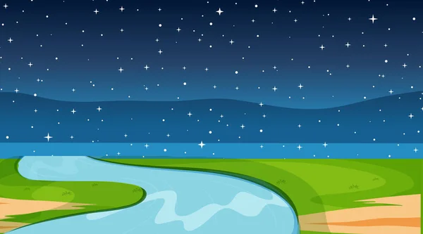 Leere Naturlandschaft Mit Flussszene Bei Nacht Illustration — Stockvektor