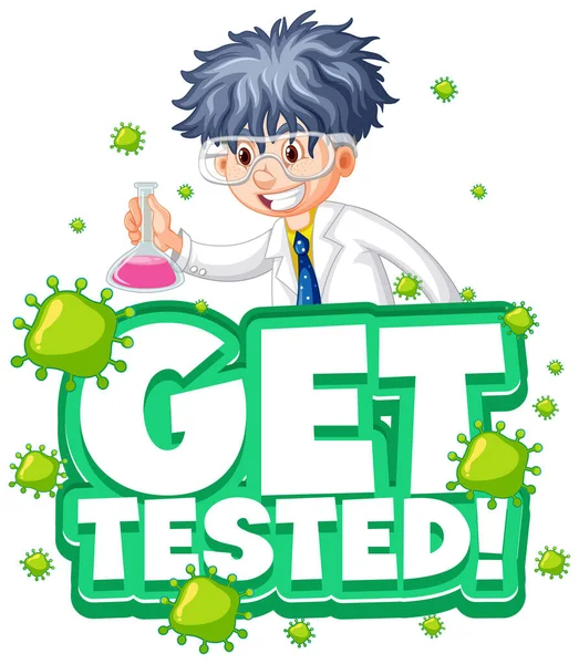 Get Tested Font Cartoon Style Scientist Man Cartoon Character Isolated — Stock Vector