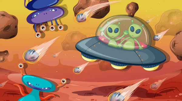 Alien Monstruo Escena Espacial Ilustración — Vector de stock