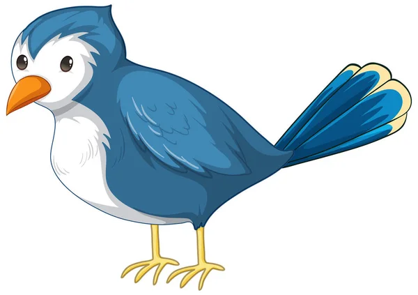 Oiseau Bleu Pose Debout Dans Style Dessin Animé Illustration Isolée — Image vectorielle