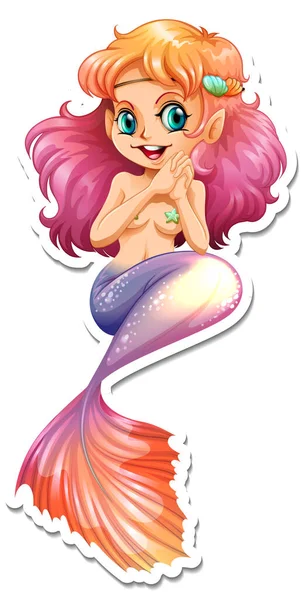 Bella Sirena Cartone Animato Personaggio Adesivo Illustrazione — Vettoriale Stock