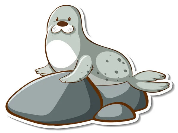 Sello Lindo León Marino Animal Pegatina Ilustración — Vector de stock