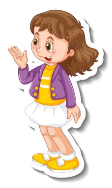 Çıkartma şablonu ile izole edilmiş bir kız çizgi film karakteri