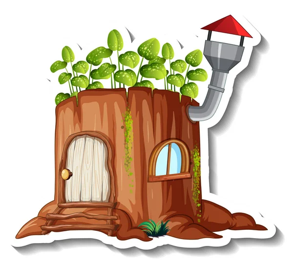 Sticker Template Fantasy Log House Isolated Illustration — Stock Vector