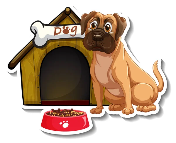 Sticker Design Pug Standing Front Dog House Illustration — Stock Vector