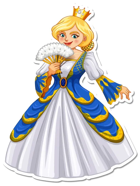Beautiful Queen Cartoon Character Sticker Illustration — Stock Vector