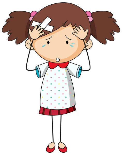 Doodle Personaje Dibujos Animados Una Chica Con Dolor Cabeza Ilustración — Vector de stock