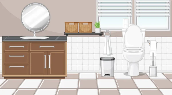 Bathroom Interior Furniture Beige White Theme Illustration — Stock Vector