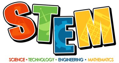 Beyaz arkaplan illüstrasyonunda STEM eğitim logosu afişi